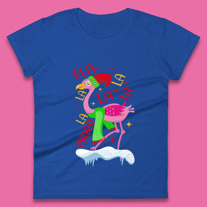 pink flamingo christmas womens t shirt