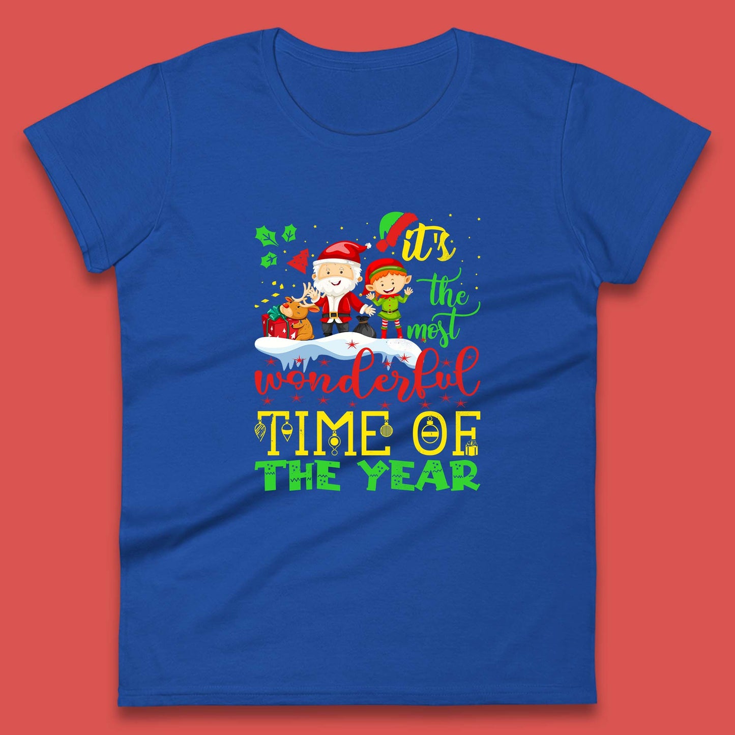 santa reindeer and elf womens t shirt