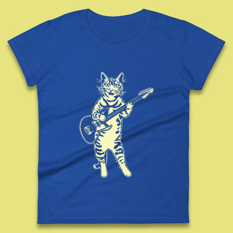 Rock Cat Playing Guitar Musician Guitarist Cat Music Lovers Womens Tee Top