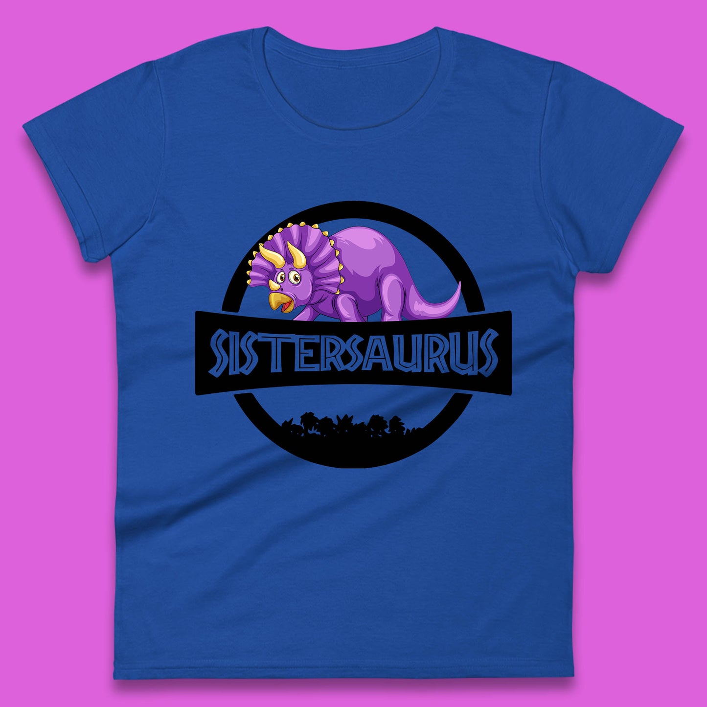 Sistersaurus Dinosaur Sister Cartoon Triceratops Purple Sister Saurus Matching Womens Tee Top
