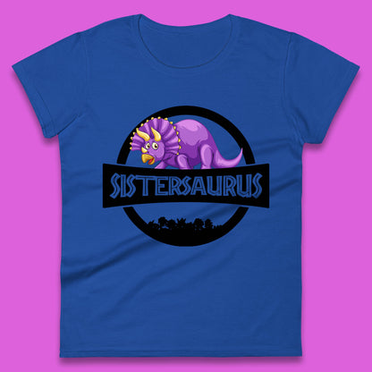 Sistersaurus Dinosaur Sister Cartoon Triceratops Purple Sister Saurus Matching Womens Tee Top
