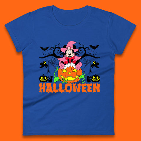 Disney Halloween Witch Minnie Mouse Sitting On Pumpkin Horror Scary Disneyland Trip Costume Womens Tee Top