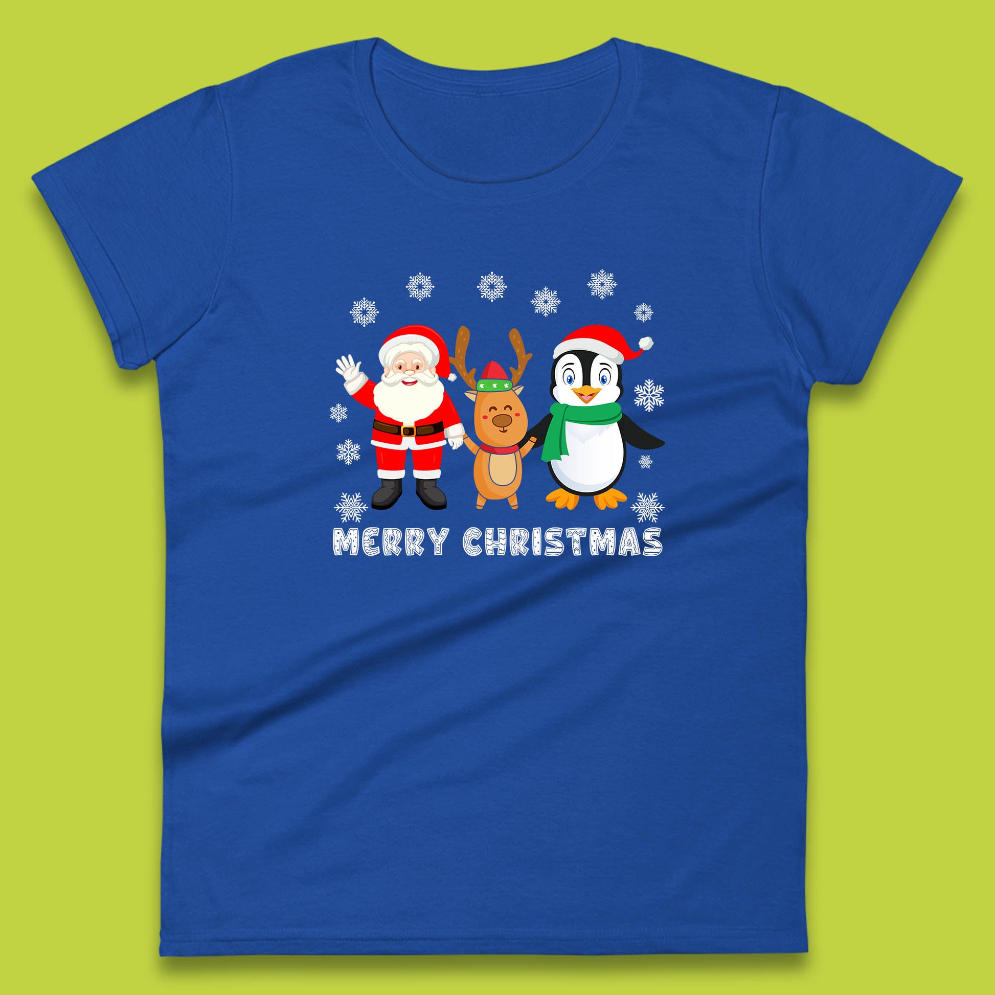 merry christmas penguin santa claus and reindeer t shirt