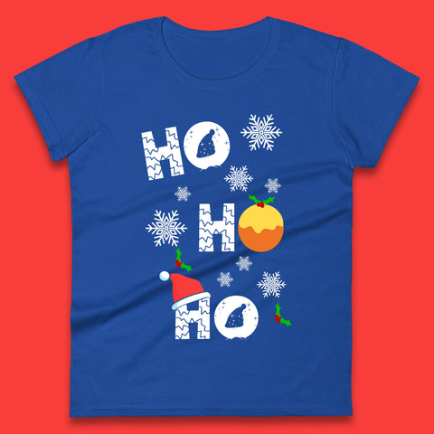 Ho Ho Ho Christmas Santa Hat Happy Christmas Pudding Xmas Festive Womens Tee Top