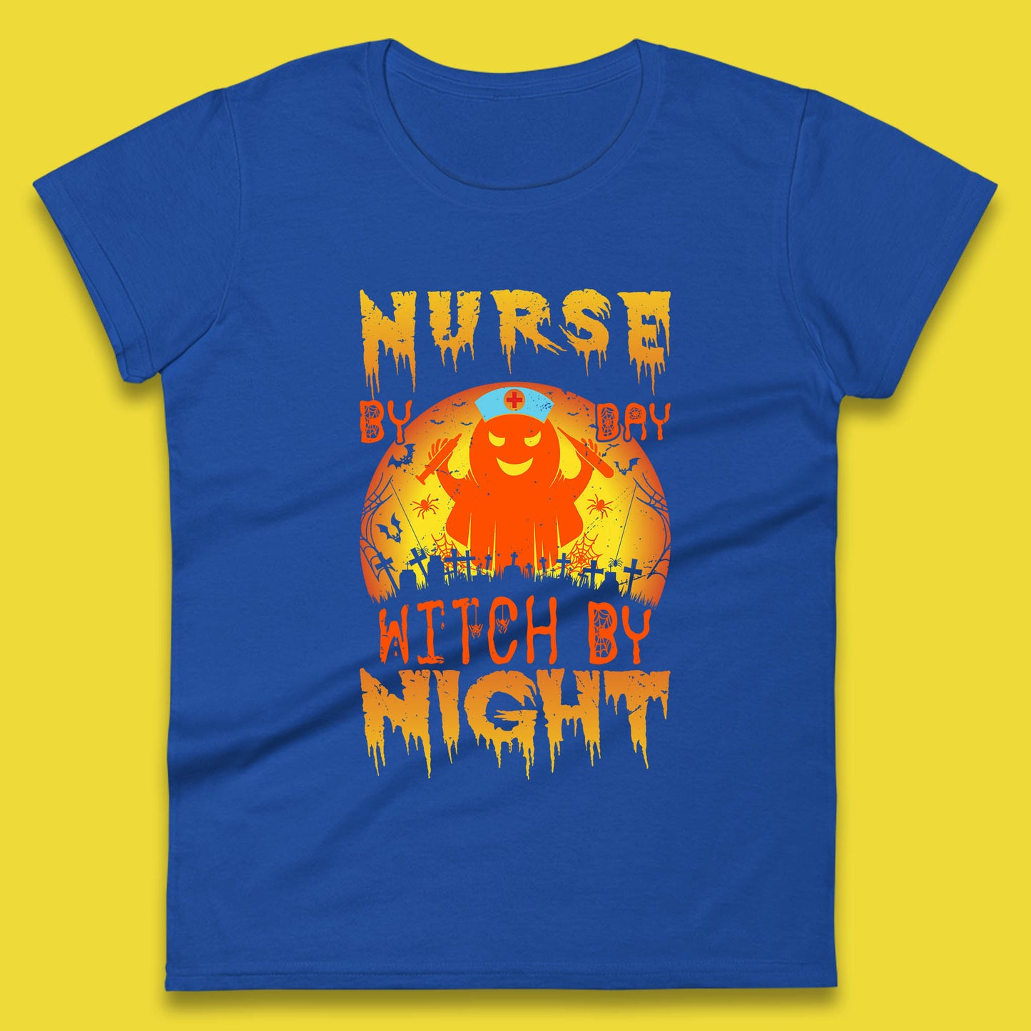Nurse By Day Witch By Night Halloween Nurse Witch Ghost Costume Womens Tee Top