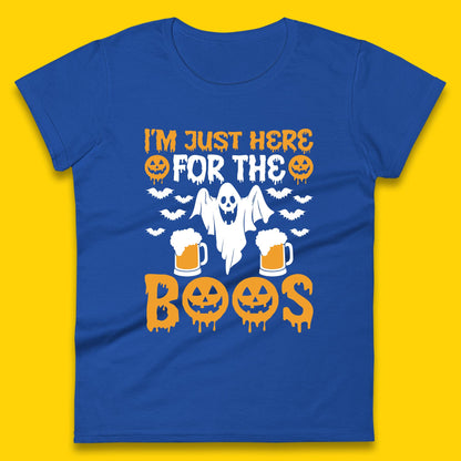 I'm Just Here For The Boos Halloween Boo Ghosts Drinking Beer Womens Tee Top