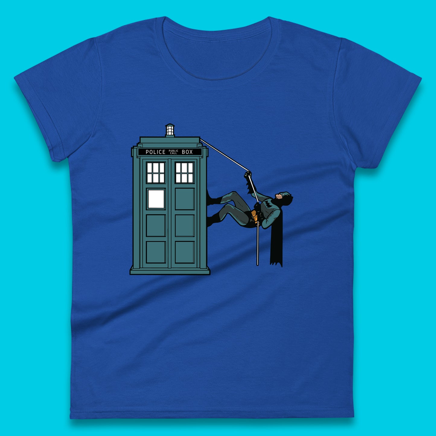 Batman Climbing Police Public Call Box DC Comics Superhero Movie Character Womens Tee Top