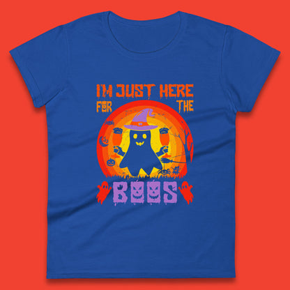 I'm Just Here For The Boos Halloween Boo Ghost Witch Hat Horror Scary Womens Tee Top