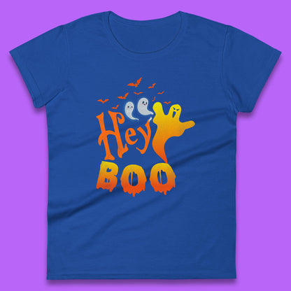 Whispers in the Moonlit Night Hey Boo Horror Scary Costume Halloween Boo Wear Womens Tee Top