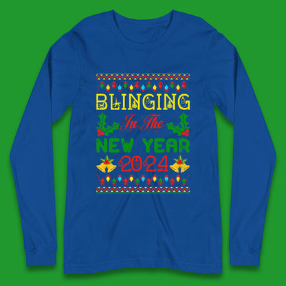 Blinging In The New Year 2024 Christmas Happy New Year Xmas Festive Celebration Long Sleeve T Shirt