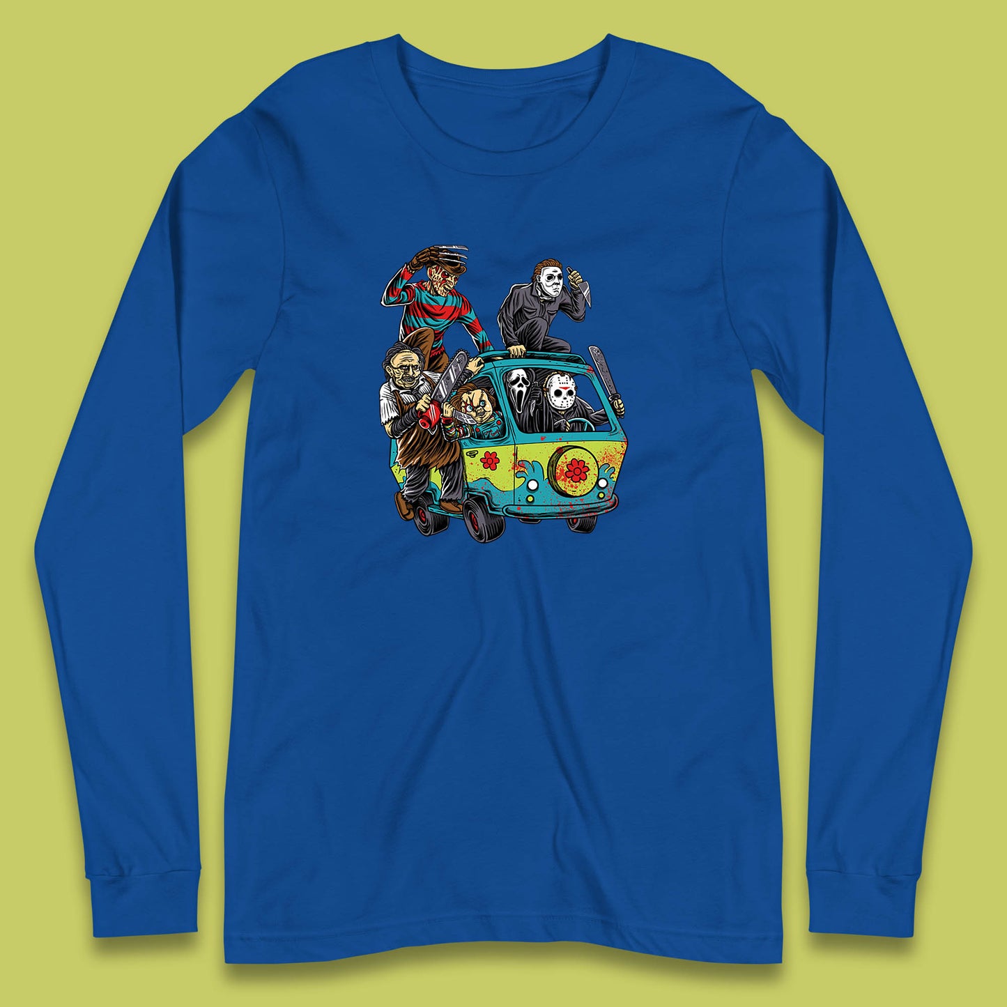 Halloween Scooby Doo Friends Van Horror Movie Villians Characters Mystery Machine Long Sleeve T Shirt