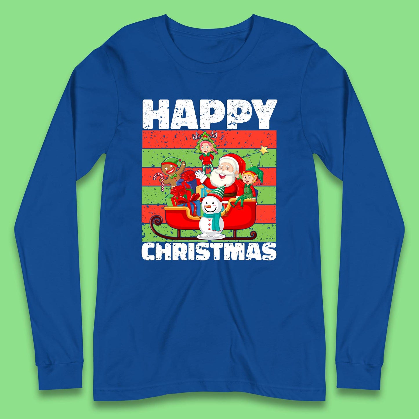 santa and friends on sleigh christmas long sleeve t shirt