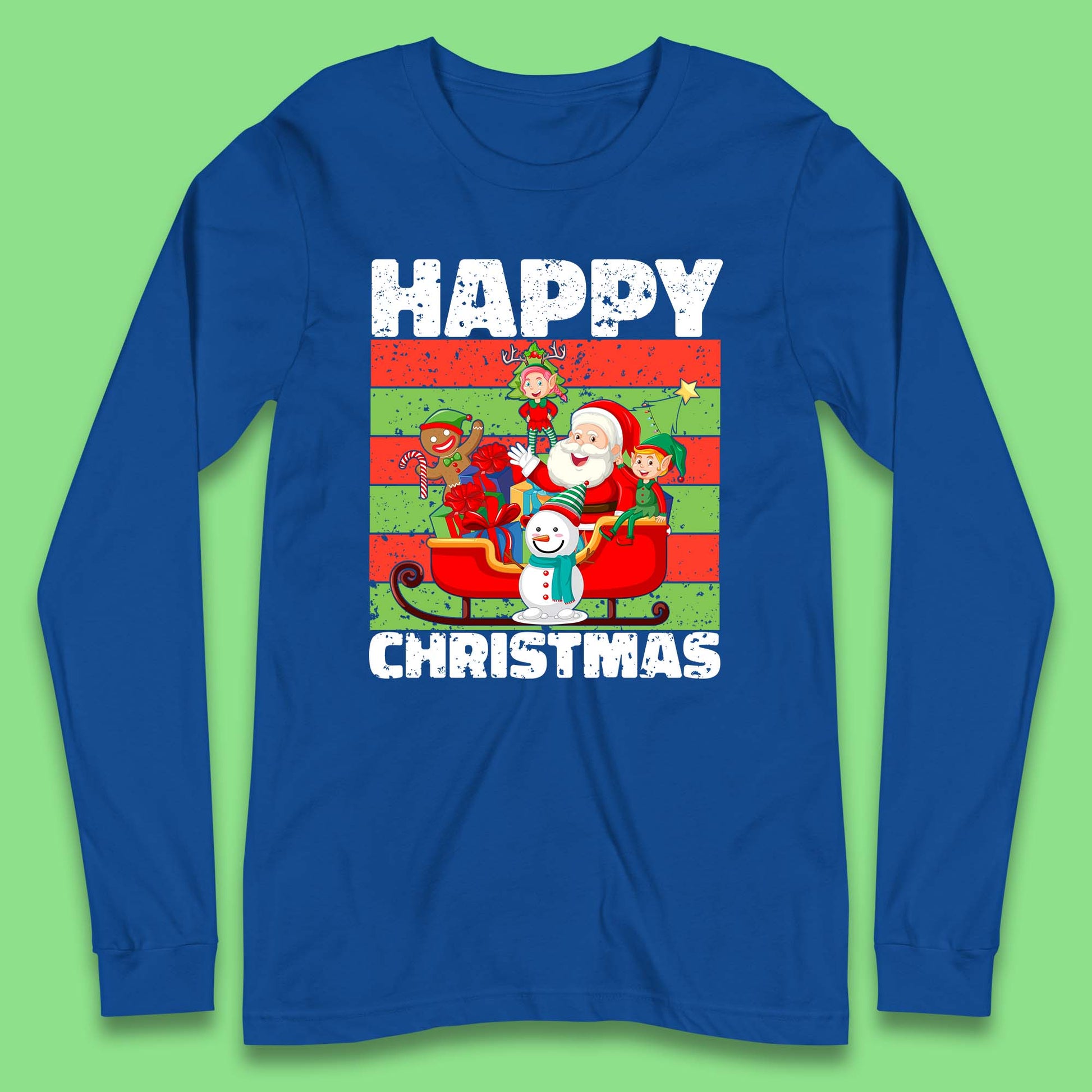 santa and friends on sleigh christmas long sleeve t shirt
