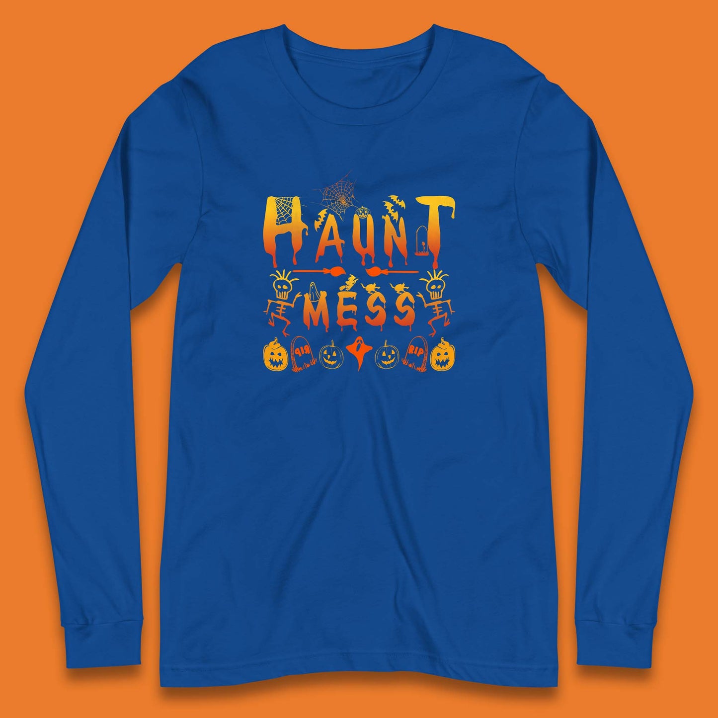 Haunt Mess Halloween Ghost Horror Scary Spooky Ghost Costume Long Sleeve T Shirt