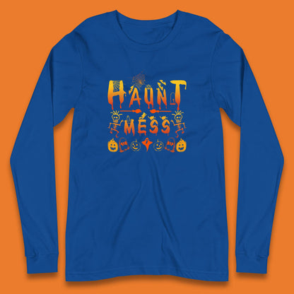 Haunt Mess Halloween Ghost Horror Scary Spooky Ghost Costume Long Sleeve T Shirt