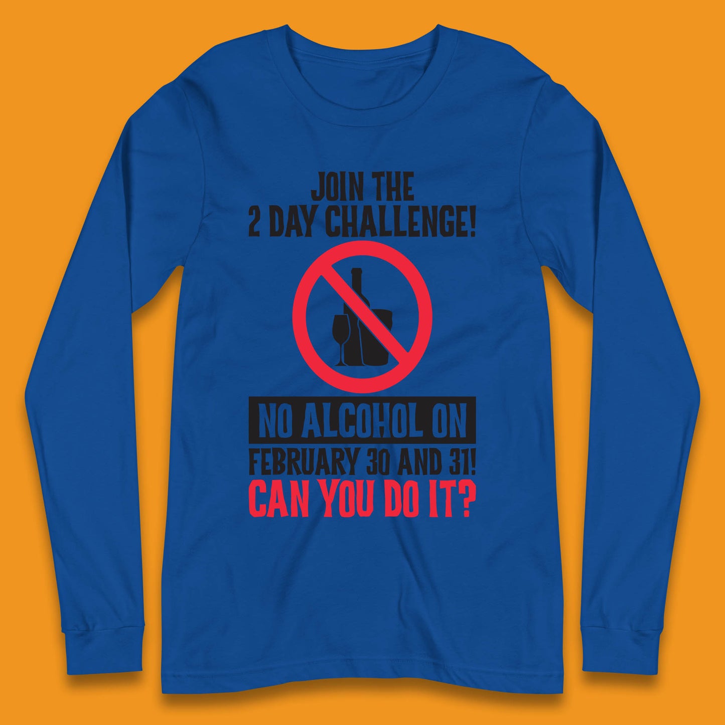 Join The 2 Day Challenge No Alcohol On February 30 And 31 Can You Do It Drink Quote Long Sleeve T Shirt