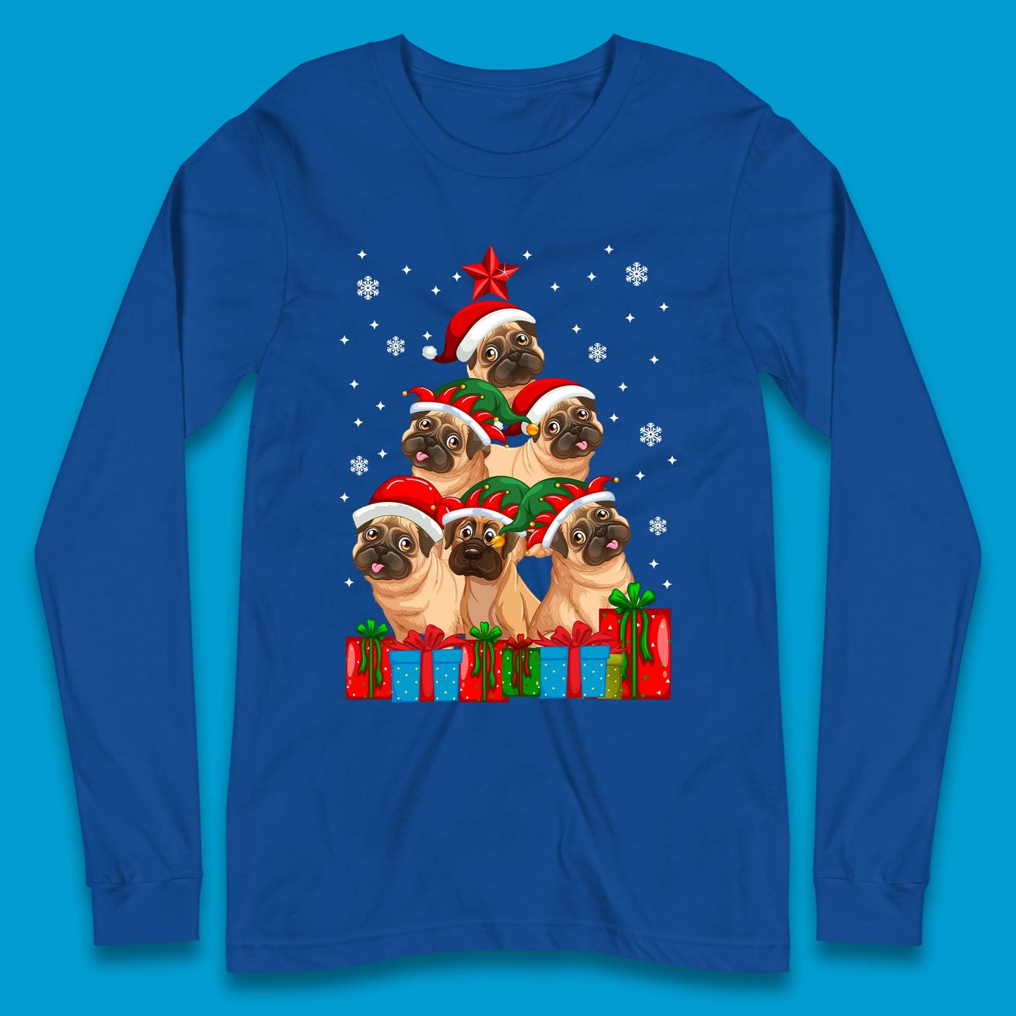 pug dog christmas long sleeve t shirt