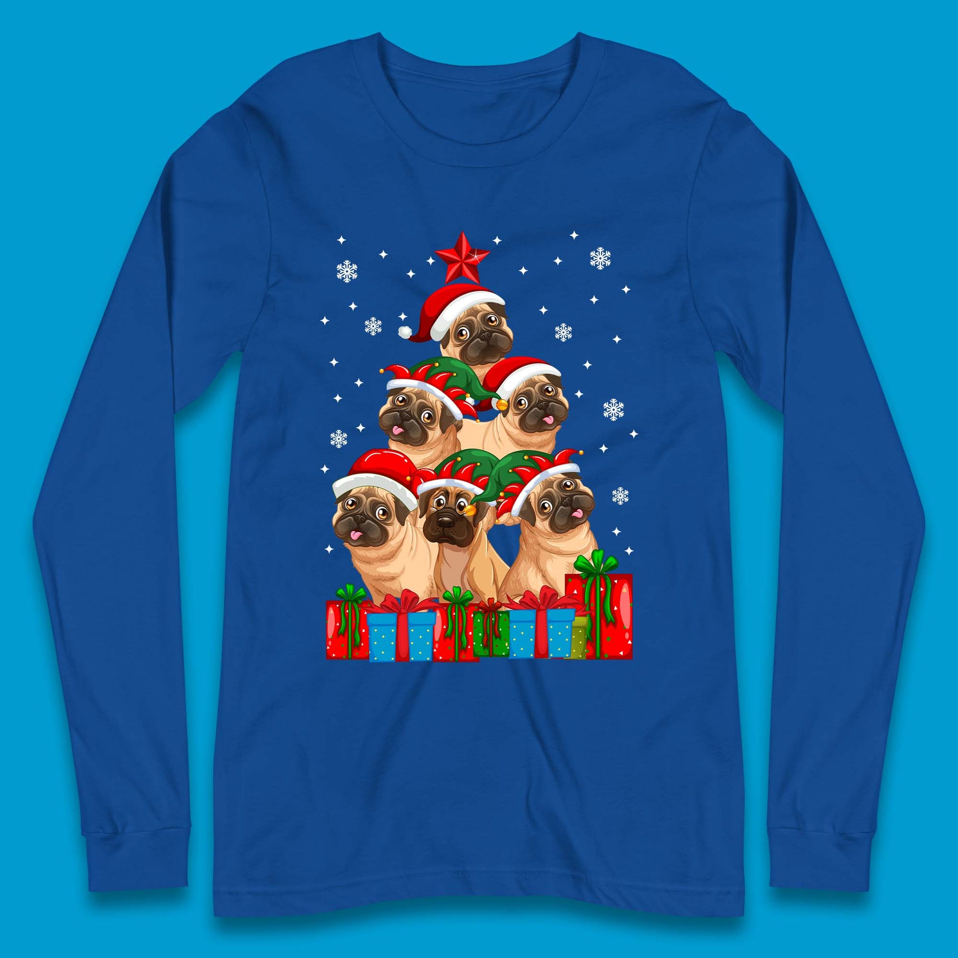 pug dog christmas long sleeve t shirt