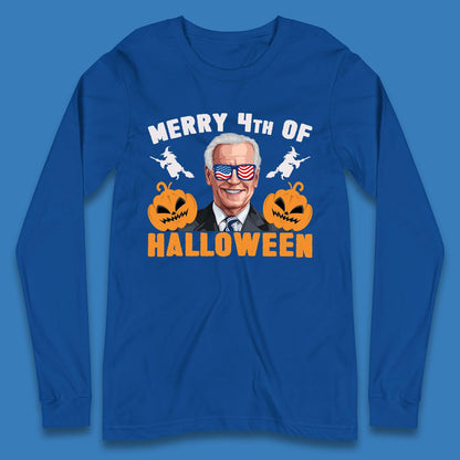 Merry 4th Of Halloween Funny Confused Joe Biden 4th Of July Long Sleeve T Shirt