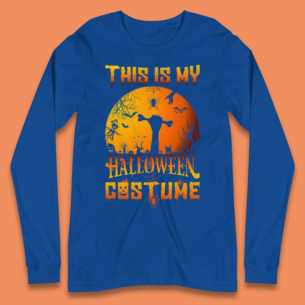 This Is My Halloween Costume Zombie Hand Rising Out Of A Graveyard & Holding Bone In Spooky Night Long Sleeve T Shirt