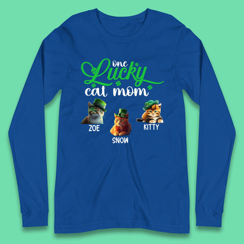 Personalised One Lucky Cat Mama Long Sleeve T-Shirt