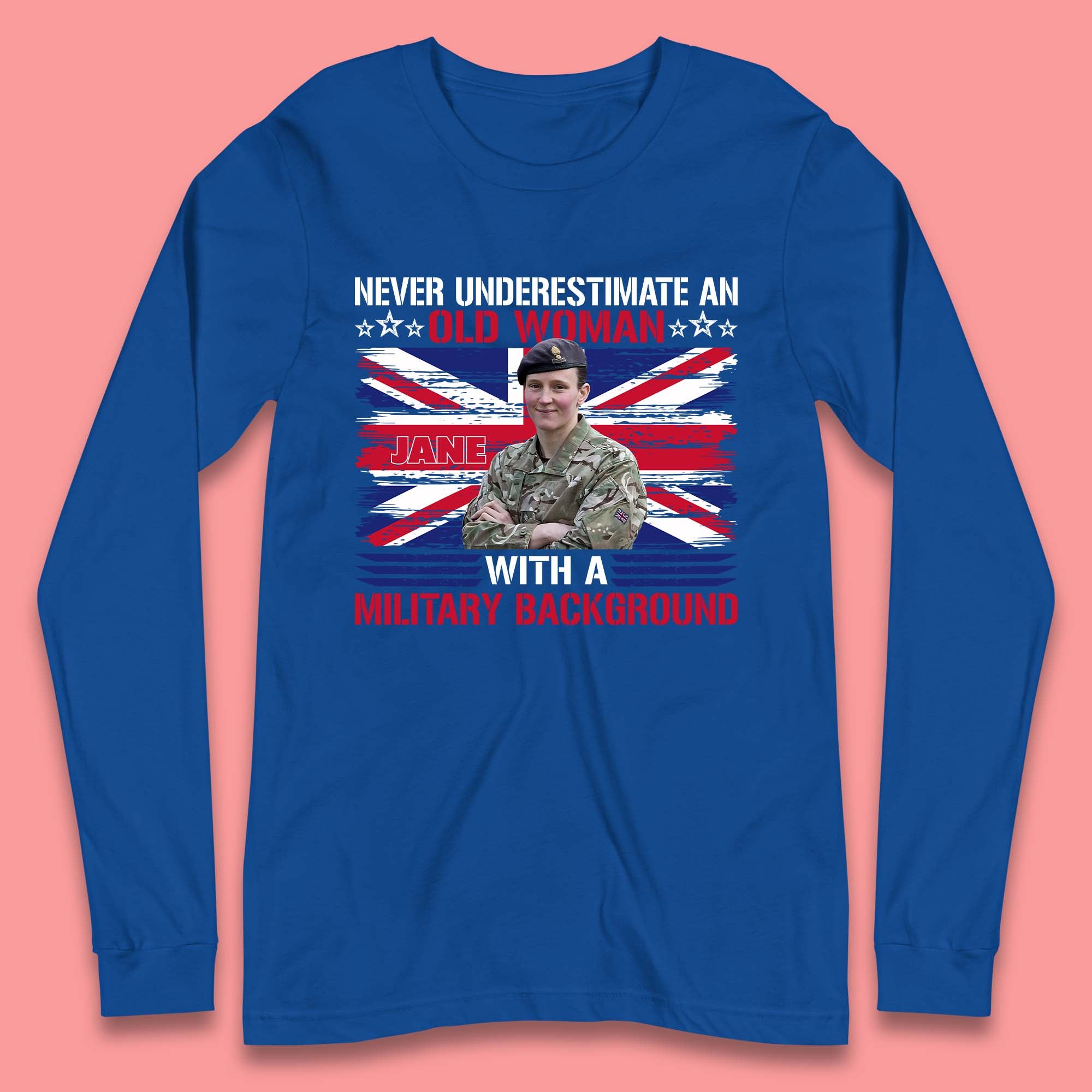 Personalised Never Underestimate An Old Woman Long Sleeve T-Shirt