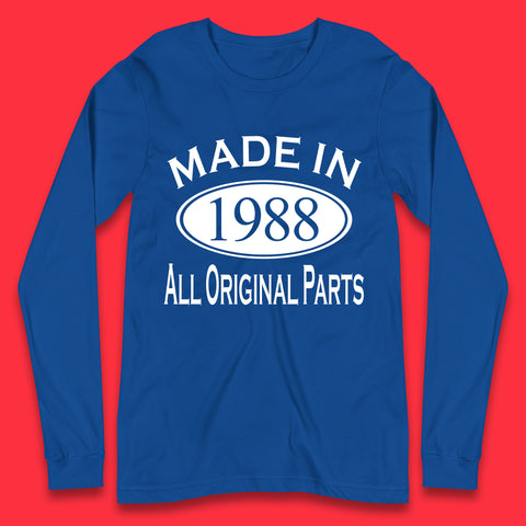 Made In 1988 All Original Parts Vintage Retro 35th Birthday Funny 35 Years Old Birthday Gift Long Sleeve T Shirt