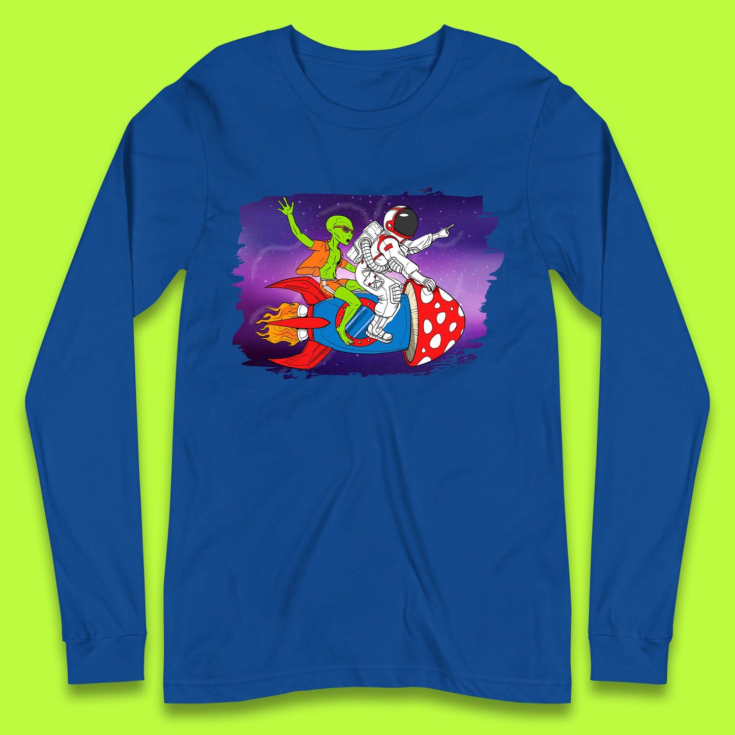 Alien & Astronaut Rocket Ship Long Sleeve T-Shirt