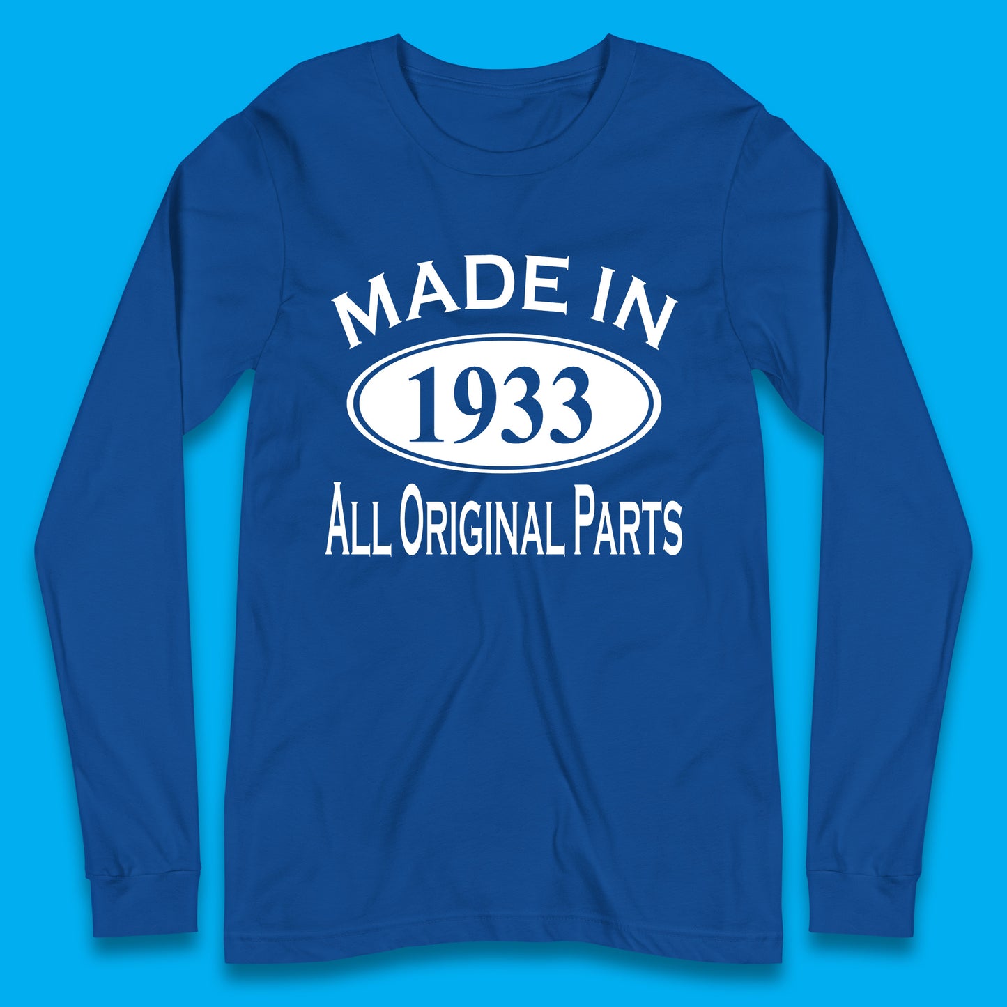 Made In 1933 All Original Parts Vintage Retro 90th Birthday Funny 90 Years Old Birthday Gift Long Sleeve T Shirt