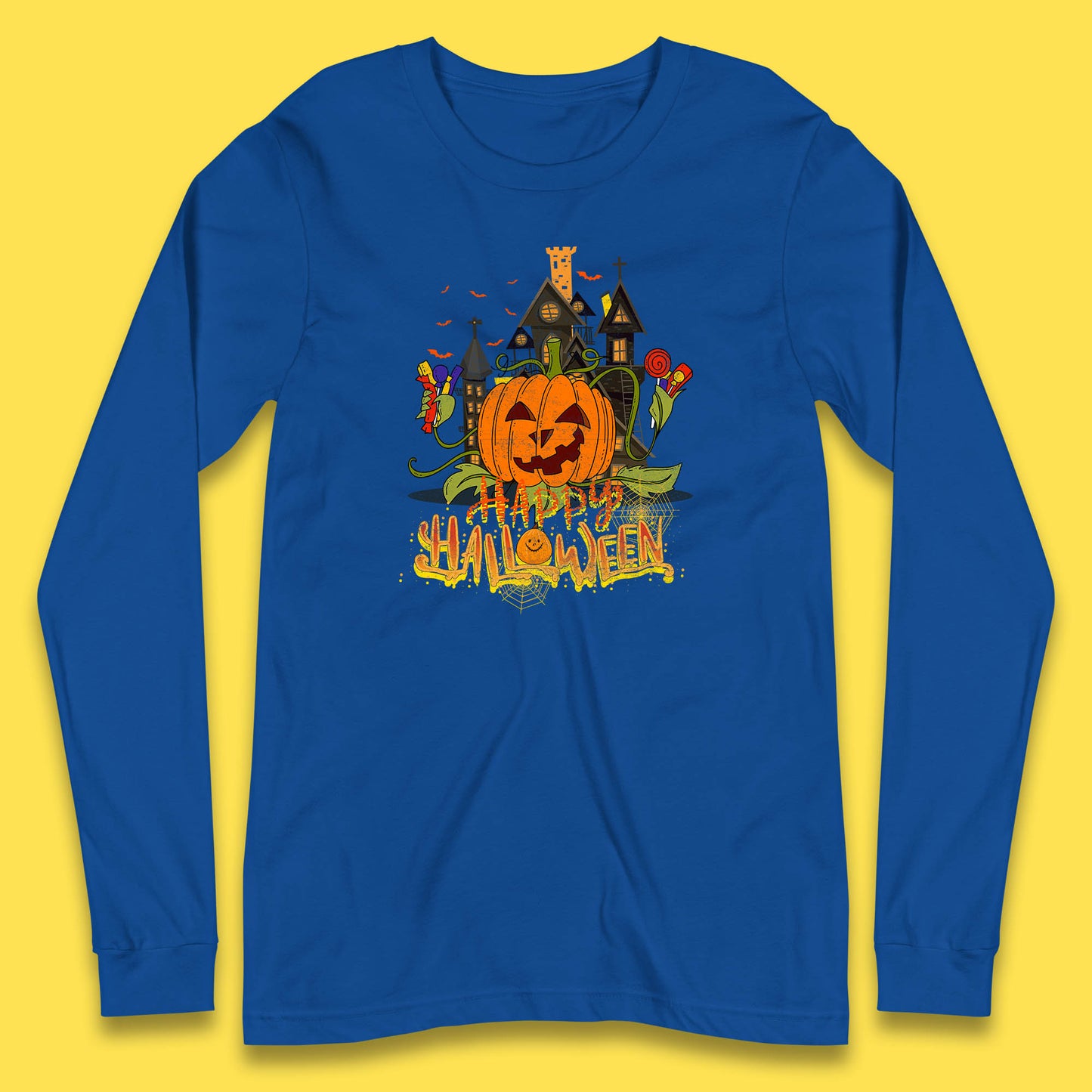 Happy Halloween Spooky Haunted House Halloween Pumpkin Horror Scary Jack-o-lantern Long Sleeve T Shirt