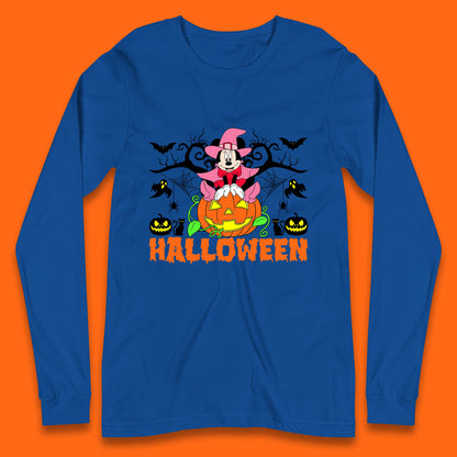 Disney Halloween Witch Minnie Mouse Sitting On Pumpkin Horror Scary Disneyland Trip Costume Long Sleeve T Shirt