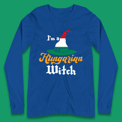 I'm A Hungarian Witch Halloween Witch Hat Hungarian Flag Long Sleeve T Shirt
