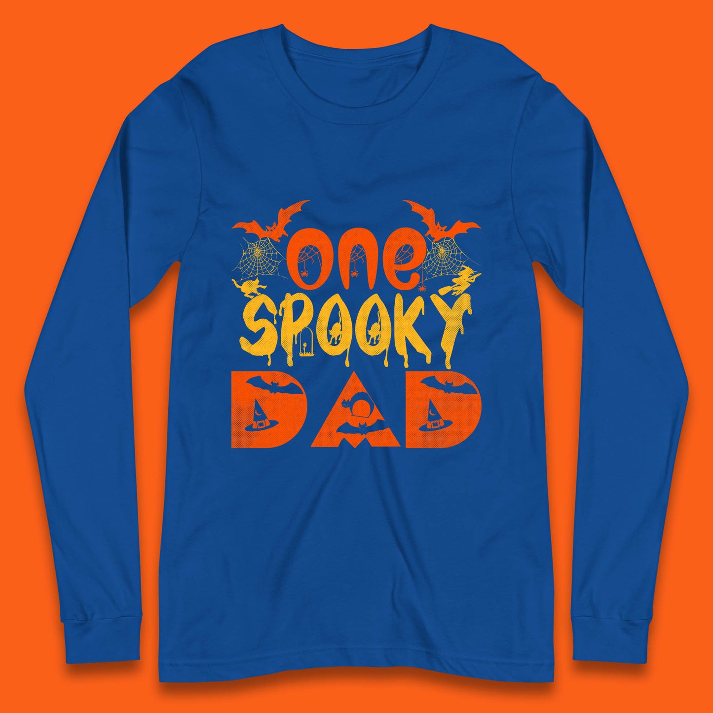 One Spooky Dad Happy Halloween Fall Season Dad Life Spooky Flying Bats Long Sleeve T Shirt