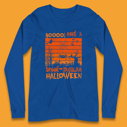 Booo Have A Spook Tacular Halloween Graveyards With Dead Tree Horror Scary Long Sleeve T Shirt