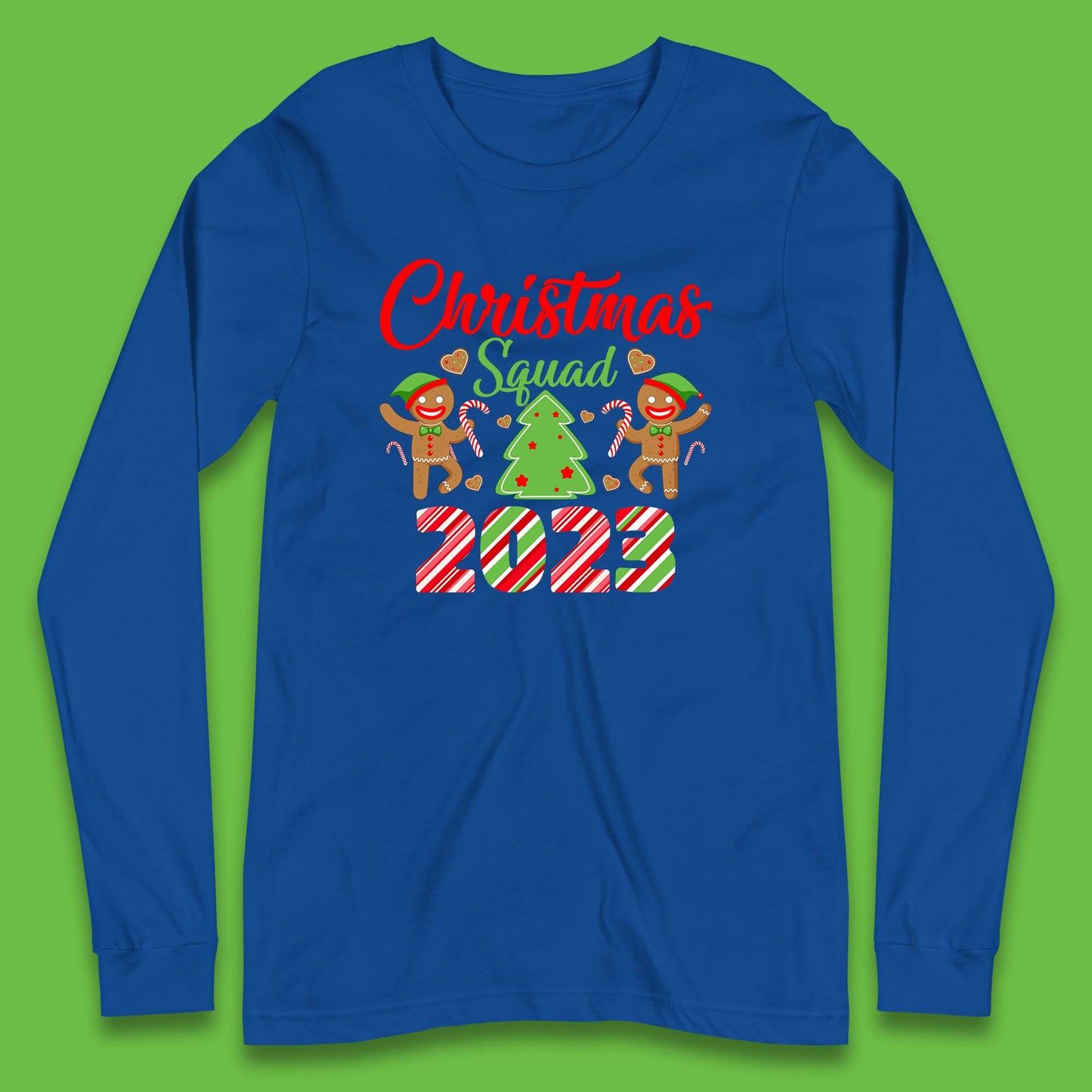 Christmas Squad 2023 Christmas Tree Xmas Gingerbread Man with Candy Cane Long Sleeve T Shirt