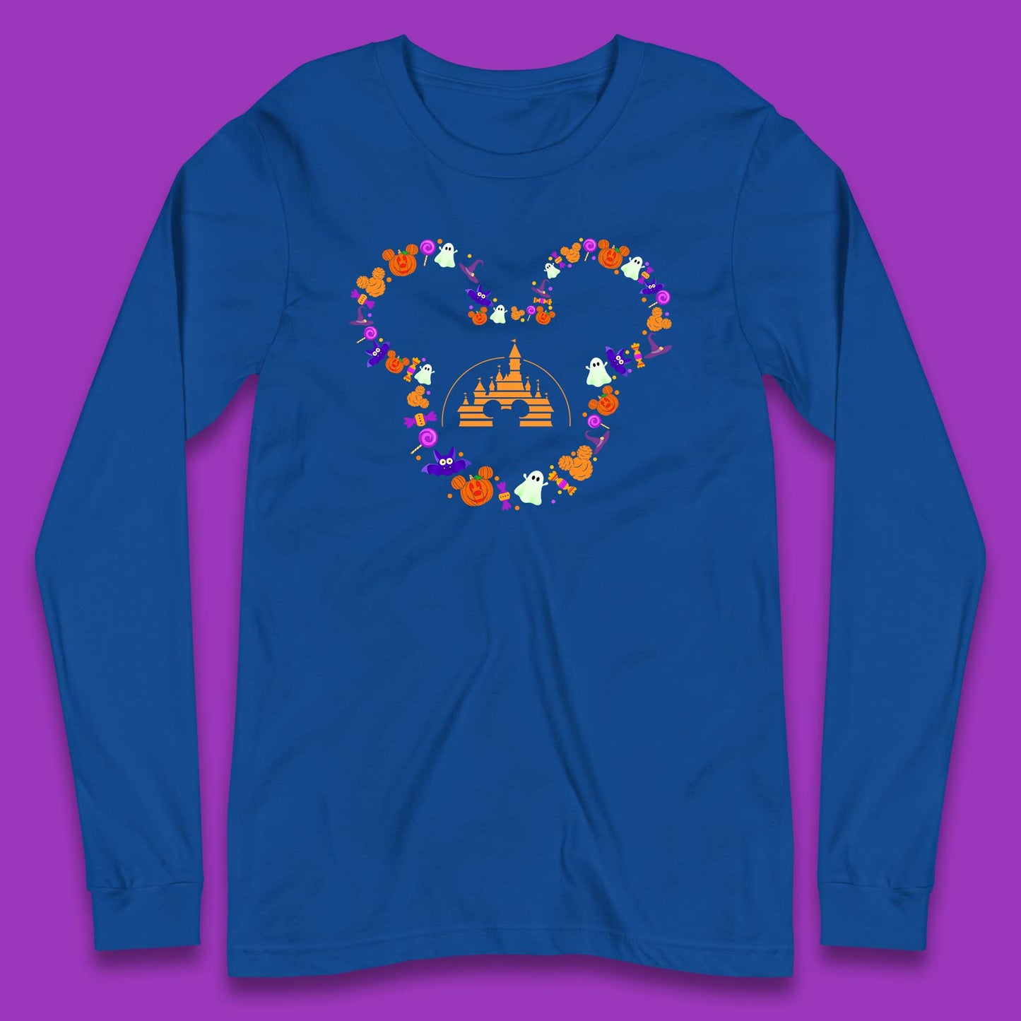 Disney Halloween Mickey Mouse Head Disney Castle Halloween Elements Horror Scary Long Sleeve T Shirt