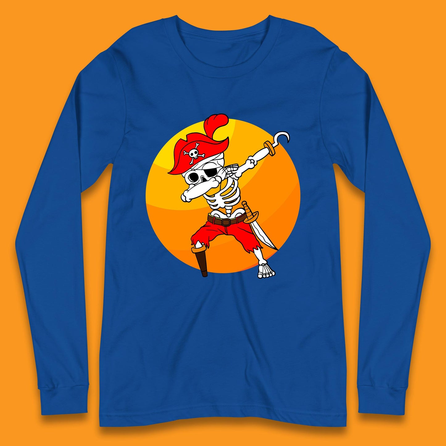 Dabbing Pirate Skeleton Halloween Jolly Roger Funny Halloween Costume Long Sleeve T Shirt