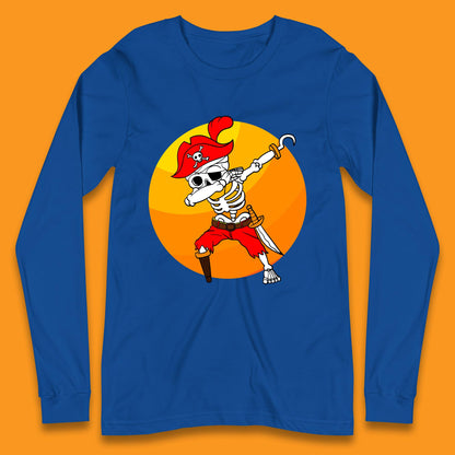 Dabbing Pirate Skeleton Halloween Jolly Roger Funny Halloween Costume Long Sleeve T Shirt