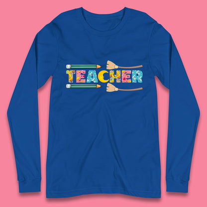 Halloween Teacher Spooky Teacher Ghost Halloween School Long Sleeve T Shirt