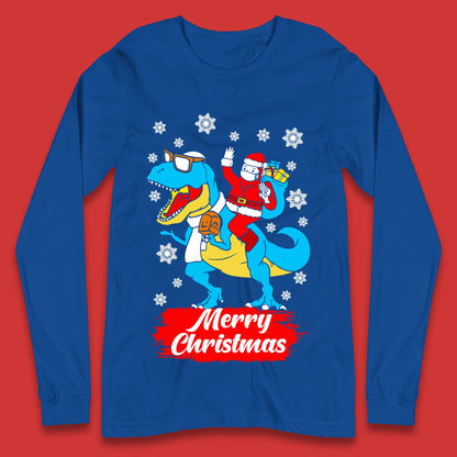 Santa Claus Riding T-Rex Christmas Long Sleeve T-Shirt