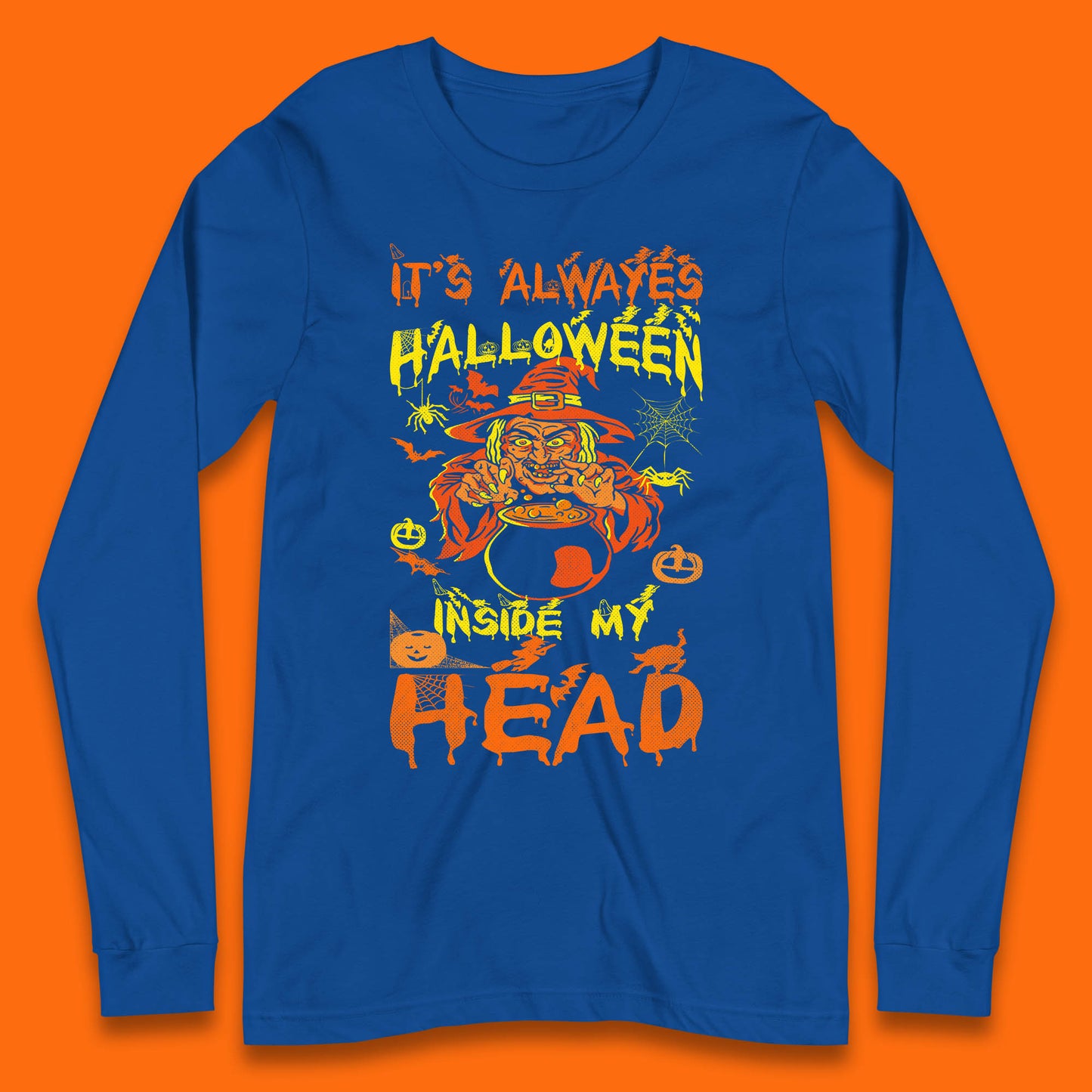 It's Always Halloween Inside My Head Witch Cooking A Magic Potion In The Cauldron (Stew Pot) Halloween Long Sleeve T Shirt