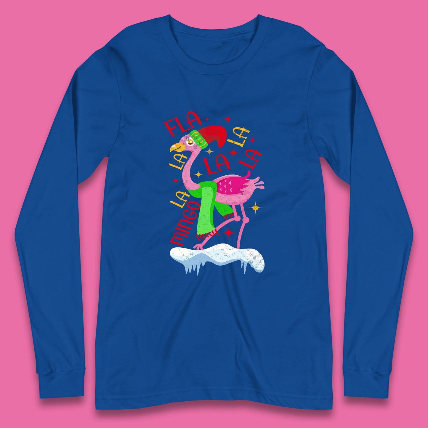pink flamingo christmas long sleeve t shirt