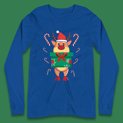 reindeer holding gift christmas long sleeve t shirt