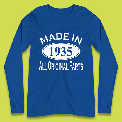 Made In 1935 All Original Parts Vintage Retro 88th Birthday Funny 88 Years Old Birthday Gift Long Sleeve T Shirt