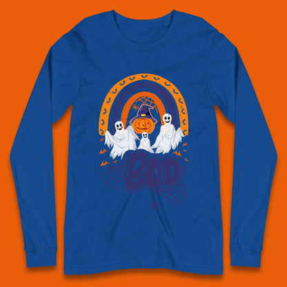 Halloween Boo Ghosts With Witch Pumpkin Scary Spooky Season Long Sleeve T Shirt