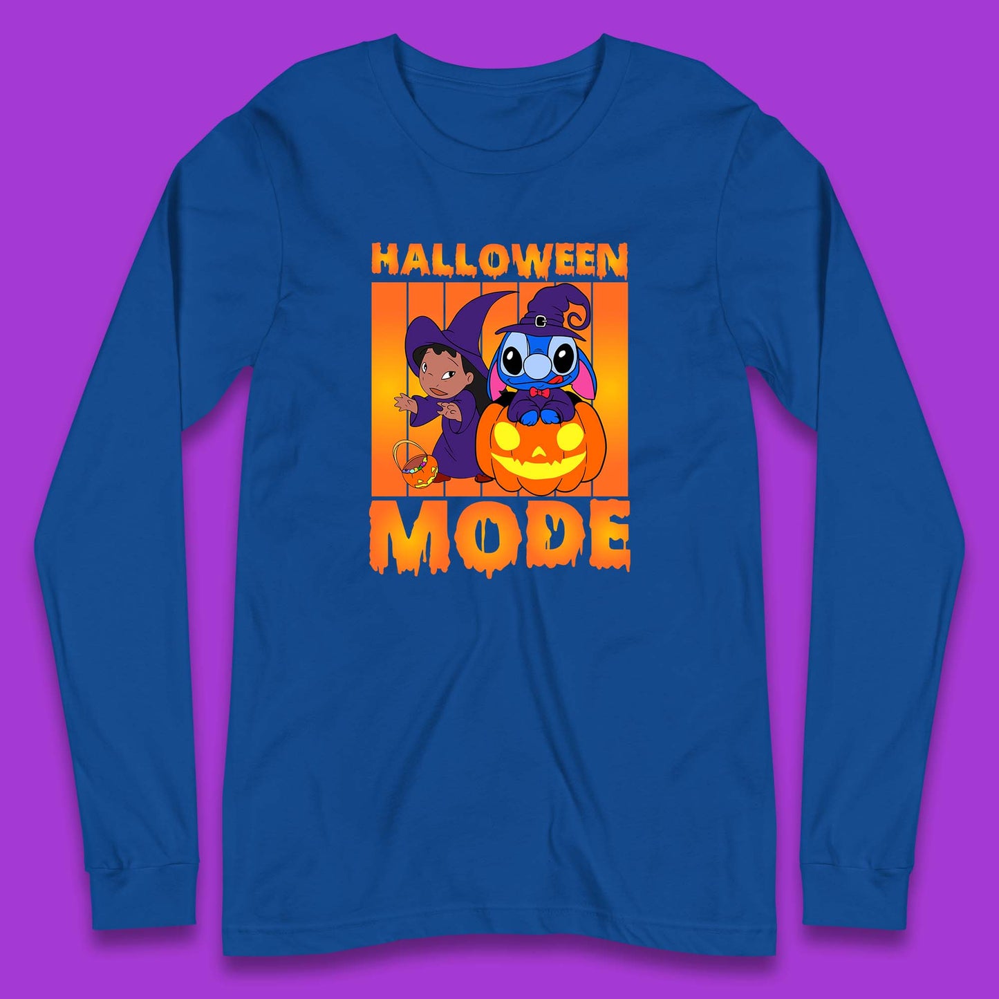 Halloween Mode Disney Lilo & Stitch Halloween Pumpkin Witch Hat Stitch Spooky Disneyland Trip Long Sleeve T Shirt