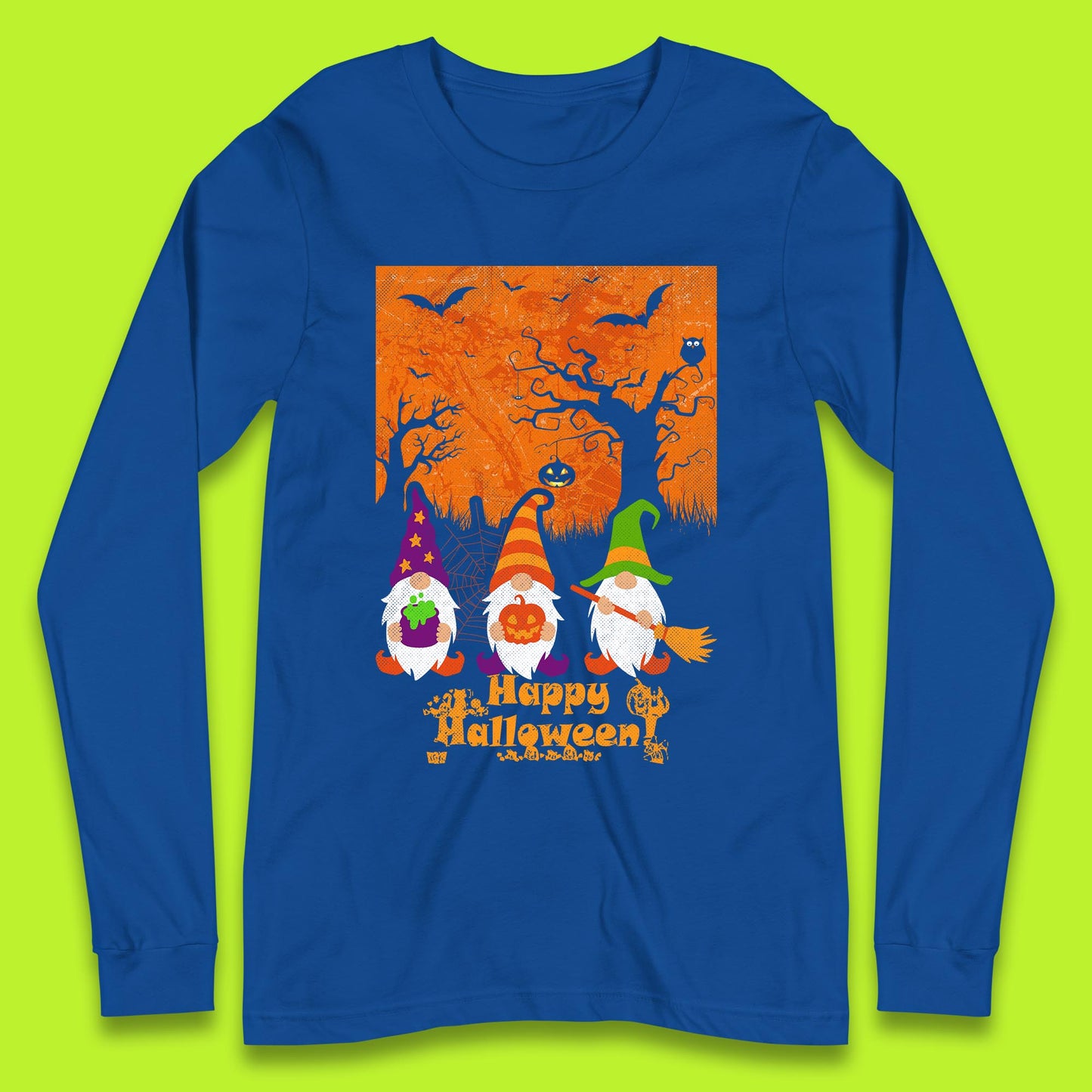 Happy Halloween Gnomies Spooky Witch Gnomes Scary Halloween Trees Gnome Lover Long Sleeve T Shirt