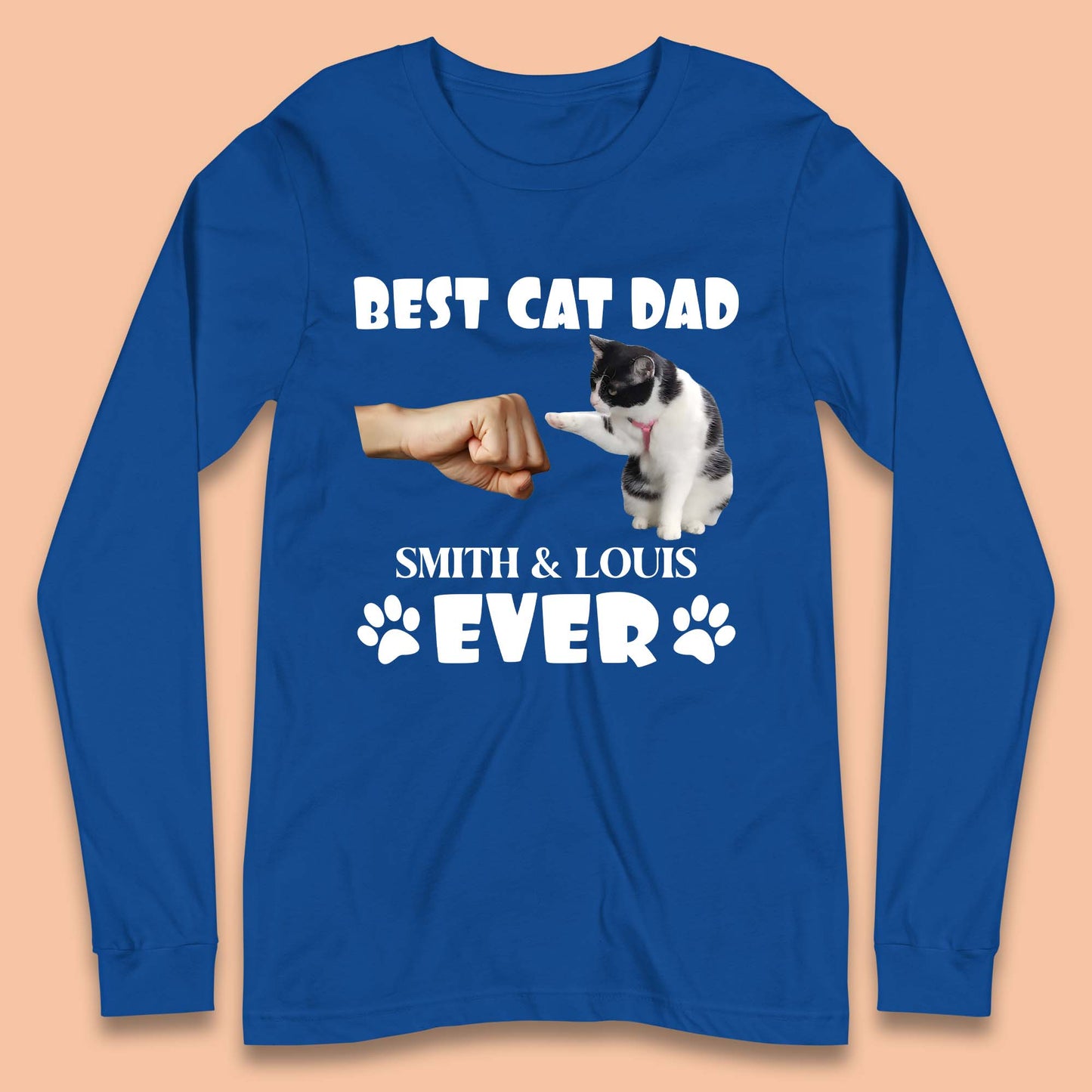 Personalised Best Cat Dad Ever Long Sleeve T-Shirt