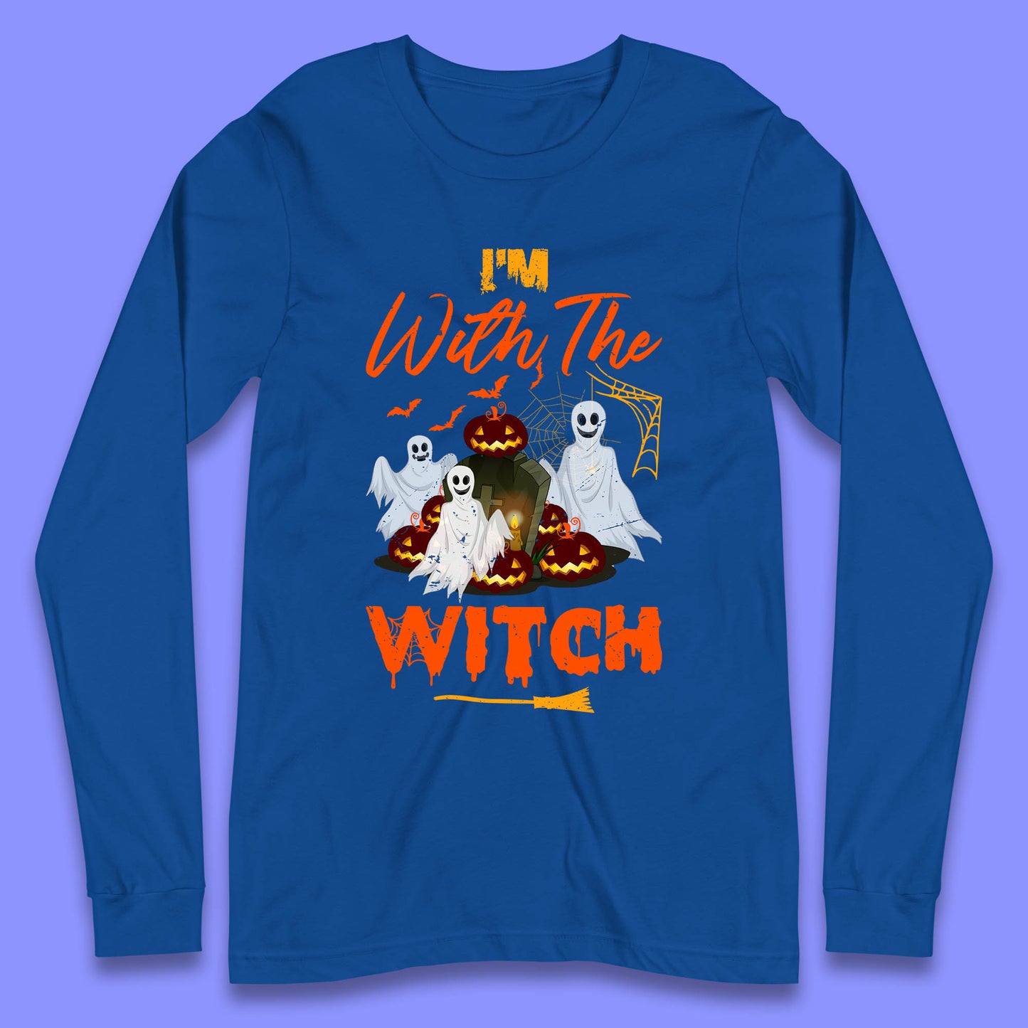 I'm With The Witch Halloween Ghosts With Jack-O-Lantern Horror Pumpkins Long Sleeve T Shirt