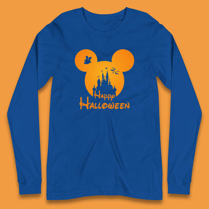 Happy Halloween Mickey Mouse Disney Castle Halloween Scary Boo Flying Bats Long Sleeve T Shirt
